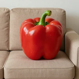 giant pepper on a sofa