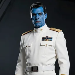 portrait of a man by greg rutkowski, great admiral thrawn from star wars, blue skin, short black hair in military style, tall, star wars expanded, universe, he is about 5 0 years old, wearing white colored imperial admiral uniform, artstation hq