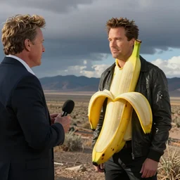 conan obrien interviewing rami malek dressed as a banana, realistic, photo quality