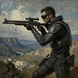 A painting of cyberpunk sniper, by Sorolla