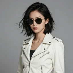 beautiful short messy black hair woman wearing sunglasses and a white leather jacket!! fire emblem, art by artgerm and greg rutkowski and magali villeneuve, portrait, d & d, fantasy, highly detailed, digital painting, trending on artstation, concept art, sharp focus, illustration