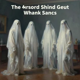 surreal painting of ghosts in a room