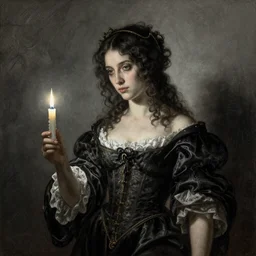 baroque gothic woman lit by a single candle Gustave Doré Greg Rutkowski caravaggio 8k resolution concept art mist