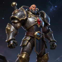 space pirate wearing an armor in space, league of legend style, ultra realistic, 8 k, ultra detailed, ray tracing