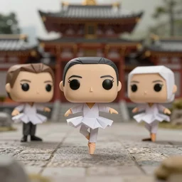 beautiful three point perspective film still of funko pop origami ballet scene in ronin meets holly herndon, extreme closeup portrait in style of frontiers in miniature porcelain photography fashion architectural art studio seinen manga edition, miniature origami figurine, pointe pose, eye contact, tilt shift style temple scene background, soft lighting, kodak portra 4 0 0, 8 k, macro, cinematic style by emmanuel lubezki