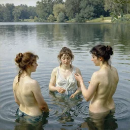 “women bathing in a lake by gustave courbet”