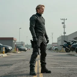 Mads Mikkelsen as Solid Snake in Metal Gear Solid (2022), side view, wide angle shot, high-quality, 4k