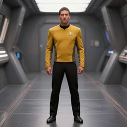 a Gorn standing in a Star Trek Federation hallway,