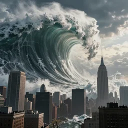 giant tsunami sweeping over manhattan, dim volumetric lighting, 8 k octane beautifully detailed render, post - processing, extremely hyper - detailed, intricate, epic composition, cinematic lighting, masterpiece, trending on artstation, detailed detailed detailed, masterpiece, stunning art by anders zorn, wonderful masterpiece by greg rutkowski, beautiful cinematic light