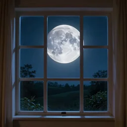 neon moon seen through the bedroom window by disney concept artists, blunt borders, rule of thirds