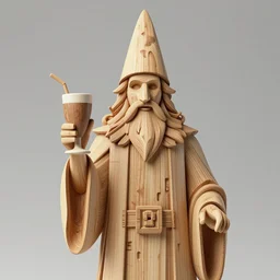 wizard statue holding a drink constructed out of wood, architecture, made out of wood, high details, lineart, by vincent di fate, inking, 3 color screen print, masterpiece, trending on artstation, sharp, high contrast, hyper - detailed, photo realism, hd, 4 k, 8 k
