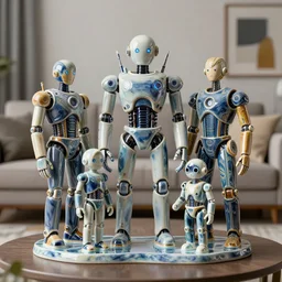 ceramic toy living room of cyberpunk robot family, diorama, dof, zeiss lens, detailed, centered, fashion photoshoot, by nicoletta ceccoli, mark ryden, lostfish, artgerm and beeple, shiny, breathtaking, 8 k resolution, extremely detailed, beautiful, artistic, hyperrealistic, octane render, - h 8 0 4