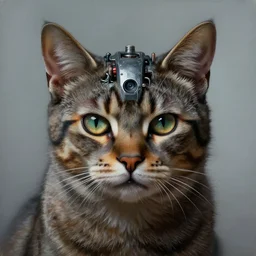 portrait painting of a cat with a cyberpunk steel implant in his head. extremely high detail, artstation contest winner, masterpiece, creepy, horror painting by zdzislaw beksinski, dariusz zawadzki, giger, wayne barlowe