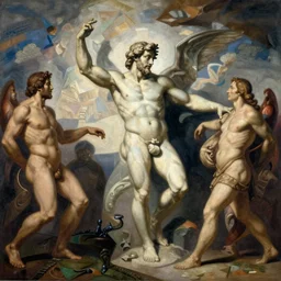 the creation of adam in picasso style, wide angle