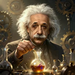 albert einstein as an alchemist, mixing potions, league of legends amazing splashscreen artwork, gears of war, splash art, natural light, elegant, photorealistic facial features, intricate, fantasy, detailed face, atmospheric lighting, anamorphic lens flare, cinematic lighting, league of legends splash art, hd wallpaper, ultra high details by greg rutkowski