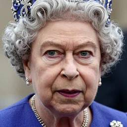 close - up of queen elizabeth face painted as an old beggar by ralph steadman