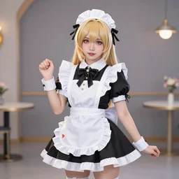 zarya from overwatch wearing a cute maid outfit