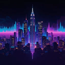 beautiful synthwave city in a spectrogram