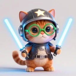 a cute ginger cat with green round glasses and star wars helmet and lightsaber, star wars, beautiful glowing lights, sci - fi, stunning, intricate, elegant. highly detailed, digital painting. artstation. smooth. sharp focus. illustration. art by artgerm and greg rutkowski and alphonse mucha