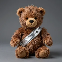 teddy bear as chewbacca wearing silver bandolier, stuffed toy, product photo, jellycat, dslr, volumetric lighting, annie leibovitz