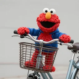 elmo in e. t. bike basket wearing hoodie