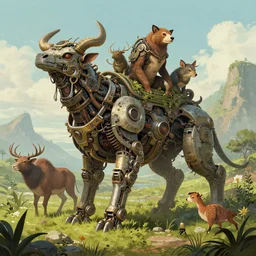 Highly Detailed digital illustration about the beauty of nature in a rococopunk world where all animals have been replaced by mechanical beasts. Trending on Artstation