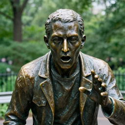 aphex twin bronze statue, jumpscare, closeup in central park, gigachad 3 5 mm photo