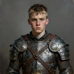 portrait painting of a weathered young male teen wearing worn viking armor, sharp focus, award - winning, trending on artstation, masterpiece, highly detailed, intricate. art by rebecca guay