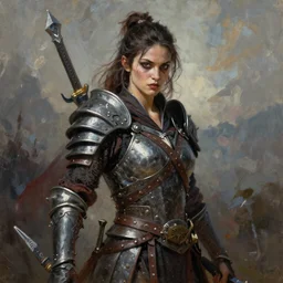 portrait a beautiful brutal warrior, oil painting, trending on artstation