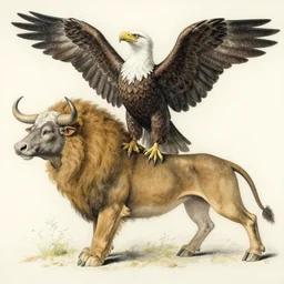 a creature with the body and eyes of a man, with the beak of an eagle, the mane of a lion, and the horns of an ox drawn by jean delville