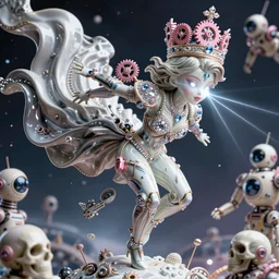 full-body rococo and cyberpunk style porcelain statue of a young caliente Brazilian android novinho gostoso e dotago falling from the sky, glowing white laser eyes, prince crown of pink gears, diamonds, swirling silver-colored silk fabric. futuristic elements. full-length view. space robots. human skulls. intricate artwork by caravaggio. Trending on artstation, octane render, cinematic lighting from the right, hyper realism, octane render, 8k, depth of field, 3D