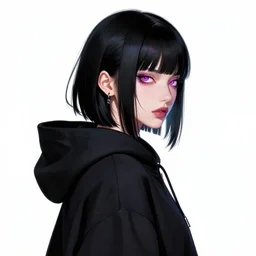 a 1 9 black hair cyberpunk goddess in hoodie, side portrait, vi, striking, defiant, spotlight, vibrant colors, beautiful eyes, by marco paludet and gianni strino and marion bolognesi