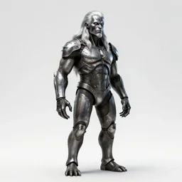 silver-haired iron golem, cinematic studio photo, full body, standing, isolated on a pure white background, centered, whole figure in frame, sharp focus, studio lighting