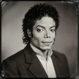 a 1940s Daguerreotype of Michael Jackson, Poorly Lit, Back Lighting, Portrait