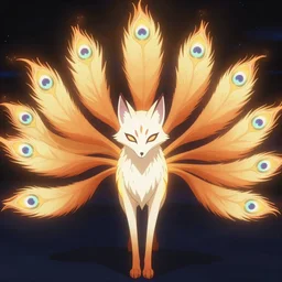 an anime screenshot of an anime about a glowing demon skull fox with 9 blazing peacock tails wearing wizard robes and wandering an empty street alone, anime, 8 0 s, vhs, vhs effects, art by yuji ikehata