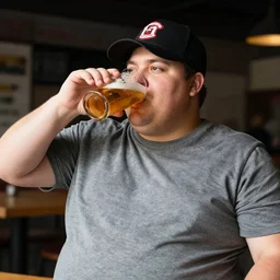 fat American drinking a beer
