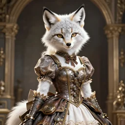 the portrait of anthropomorphic lynx fursona wearing a steampunk dress as unimaginably beautiful, gorgeous, elegant, young lynx, an ultrafine hyperdetailed illustration by ai limbo, latent space, intricate linework, white fur, unreal engine 5 highly rendered, global illumination, radiant light, detailed and intricate environment
