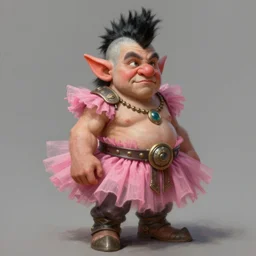 perfectly - full - body portrait of a dwarf warrior character with a pink tutu and a black mohawk, intricate, highly detailed, digital painting, loose brush strokes, realistic shaded lighting, artstation, concept art, smooth, sharp focus, illustration, realism, oil painting, unreal engine 5, 8 k, art by sam spratt and peter mohrbacher