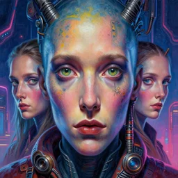 highly detailed concept art of d & d characters, dystopian post - apocalyptic retrofuturistic neon vibe, an ultrafine detailed painting by hans giger and wayne barlowe, trending on deviantart, pop surrealism, whimsical, lowbrow, perfect symmetrical face, sharp focus, octane, masterpiece