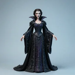 photo taken of an epic intricate, ultra detailed, super realistic stop motion puppet of a majestic gracious regal aristocratic brunette female vampire created by weta workshop, menacing, wide angle, full body shots, photorealistic, sharp focus, white wall, extremely cold blueish colour temperature, 3 5 mm, f 1. 4, golden ratio