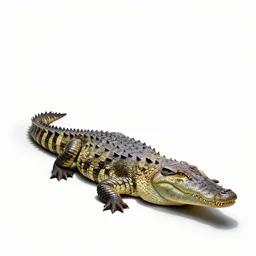mythical glowing crocodile, photorealistic wildlife photography, full body, isolated on a pure white background, centered, entire subject in frame, sharp focus, soft studio lighting