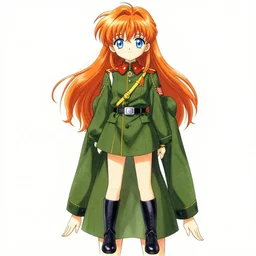 very beautiful young anime girl with orange hair, dressed in soviet pioneer uniform, full body, sky blue eyes, full round face, front view, middle, highly detailed, colored manga drawing by wlop popular on artstation
