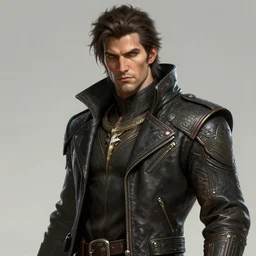 highly detailed photorealistic man with a cyberpunk leather jacket, deep focus, d & d, fantasy, intricate, elegant, highly detailed, digital painting, artstation, concept art, matte, sharp focus, illustration, hearthstone, art by artgerm and greg rutkowski and alphonse mucha