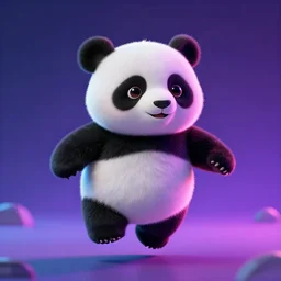 cute panda levitating, neon retro colours, glowing background, digital painting