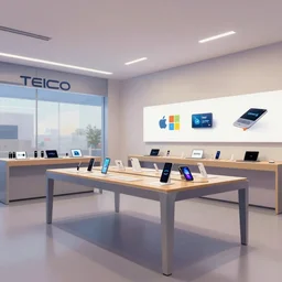 A digital painting of the interior of a telco retail store by Apple, Samsung, Microsoft, Amazon, trending on artstation, SFW version