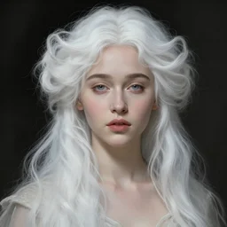 beautiful striking Pre-Raphaelite Emilia Clarke white hair, by Artgerm and Greg Rutkowski, intricate, elegant, highly detailed, digital painting, pale