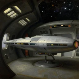 a still life renaissance painting of a star trek starfaring spaceship interior, retrofuturistic 5 0 s, perspective from the side. realistic light and shadows. in the style of noriyoshi ohrai