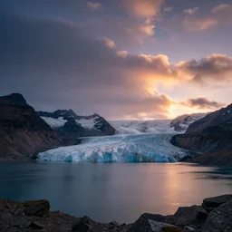 landscape photography by marc adamus, glacial lake, sunset, dramatic lighting, mountains, clouds, beautiful, 1 4 mm lens, canon 5 dr