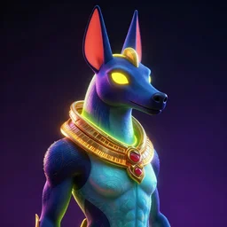 glowwave portrait of anubis in borderlands 3, neon, au naturel, hyper detailed, digital art, trending in artstation, cinematic lighting, studio quality, smooth render, unreal engine 5 rendered, octane rendered, art style by klimt and nixeu and ian sprigger and wlop and krenz cushart.