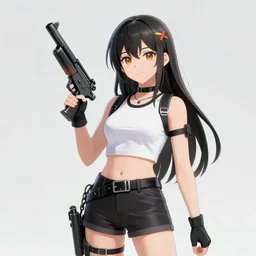 german AI public relations representative holding a tommygun, female, anime, madman entertainment